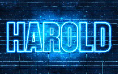 Harold, 4k, adları, Harold adıyla, yatay metin, Harold adı, Doğum g&#252;n&#252;n kutlu olsun Harold, mavi neon ışıkları, resimli duvar kağıtları