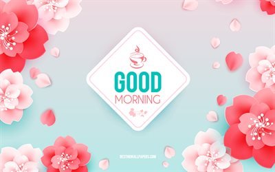 良いMorgning, ピンクの花の背景, ピンクの花, 良い朝の概念, 【クリエイティブ-アート