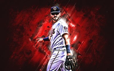 Josh Donaldson, Minnesota Twins, MLB, american baseball player, red stone background, USA, baseball, Major League Baseball