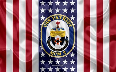 USS Patriot Emblem, MCM-7, American Flag, US Navy, USA, USS Patriot Badge, US warship, Emblem of the USS Patriot