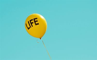 Balloon with the inscription Life, blue sky, free life concepts, happy life concepts, Life Balloon