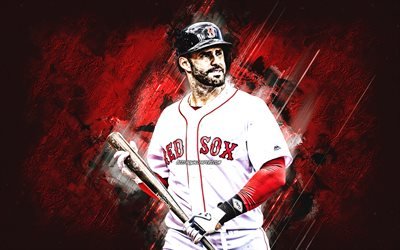 JD Martinez, Boston Red Sox, MLB, portrait, american baseball player, red stone background, baseball, Major League Baseball