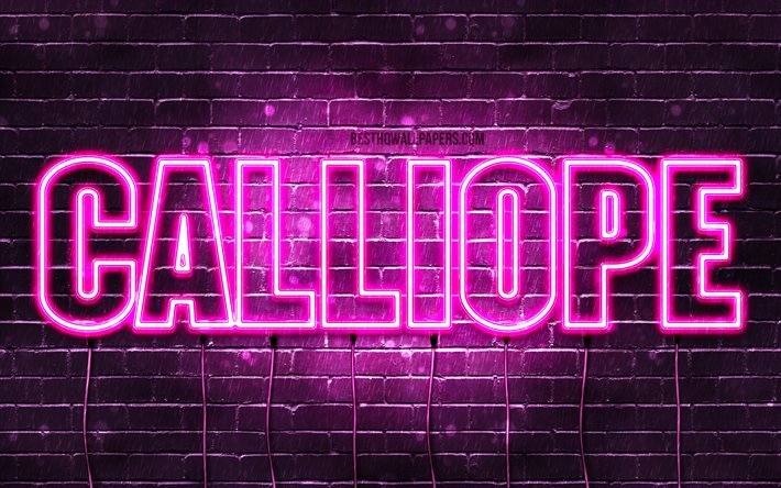 Calliope, 4k, tapeter med namn, kvinnliga namn, Calliope namn, lila neon lights, Grattis P&#229; F&#246;delsedagen Calliope, bild med Calliope namn