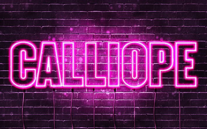 Calliope, 4k, fondos de pantalla con los nombres, los nombres femeninos, Calliope nombre, p&#250;rpura luces de ne&#243;n, Feliz Cumplea&#241;os Calliope, imagen con Calliope nombre