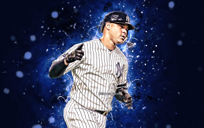 Gary Sanchez, 4k, MLB, New York Yankees, kruka, baseball, Major League Baseball, neon lights, Gary Sanchez New York Yankees, Gary Sanchez 4K, NY Yankees
