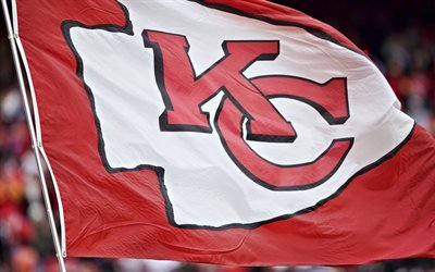 Kansas City Chiefs NFL, bandera roja, f&#250;tbol americano, Kansas City Chiefs bandera, logo, Liga Nacional de F&#250;tbol americano, estados UNIDOS