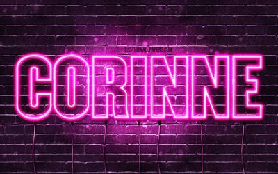 Corinne, 4k, wallpapers with names, female names, Corinne name, purple neon lights, Happy Birthday Corinne, picture with Corinne name
