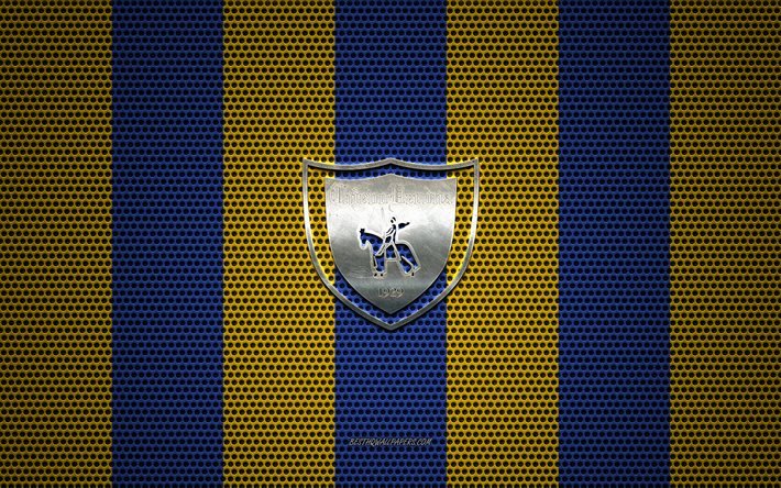 AC Chievo Verona logo, italien, club de football, embl&#232;me m&#233;tallique, jaune-bleu m&#233;tallique treillis arri&#232;re-plan, l&#39;AC Chievo Verona Serie B, V&#233;rone, en Italie, le football