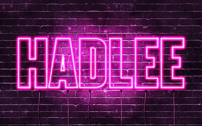 Hadlee, 4k, 壁紙名, 女性の名前, Hadlee名, 紫色のネオン, お誕生日おめでHadlee, 写真Hadlee名
