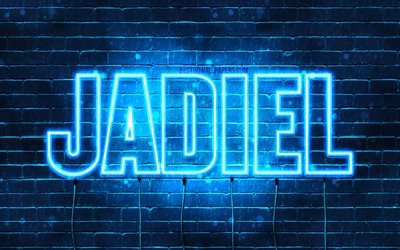 Jadiel, 4k, wallpapers with names, horizontal text, Jadiel name, Happy Birthday Jadiel, blue neon lights, picture with Jadiel name