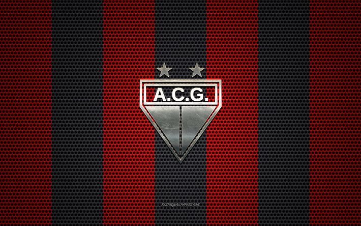 AC Goianiense logo, Brazilian football club, metal emblem, red-black metal mesh background, AC Goianiense, Serie A, Goiania, Goi&#225;s, Brazil, football