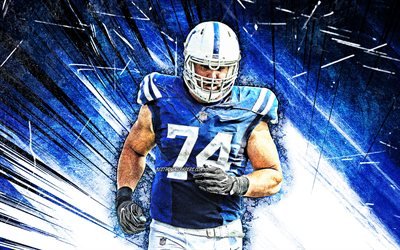 4k, Anthony Castonzo, grunge art, Indianapolis Colts, NFL, offensive tackle, american football, Anthony Salvatore Castonzo, National Football League, blue abstract rays, Anthony Castonzo 4K