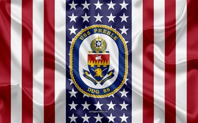 uss preble emblem, ddg-88, american flag, us-navy, usa, uss preble abzeichen, us-kriegsschiff, wappen der uss preble