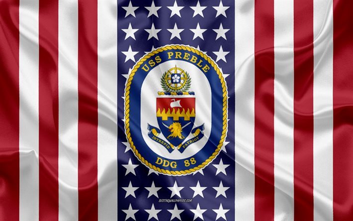 USS Preble Emblem, DDG-88, Amerikanska Flaggan, US Navy, USA, USS Preble Badge, AMERIKANSKA krigsfartyg, Emblem av USS Preble