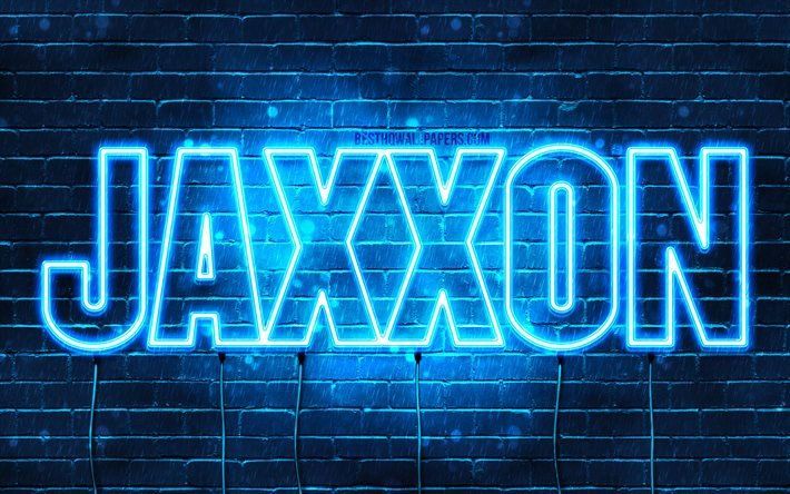 Jaxxon, 4k, 壁紙名, テキストの水平, Jaxxon名, お誕生日おめでJaxxon, 青色のネオン, 写真Jaxxon名