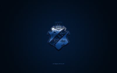 AIK, Clube de futebol sueco, O premiere league, azul do logotipo, azul de fibra de carbono de fundo, futebol, Estocolmo, Su&#233;cia, AIK logotipo