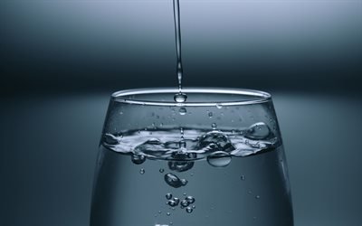 water in a glass, water concepts, save water, gray background, water, glass of water