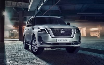 Nissan Patrol, 2020, front view, exterior, silver new Patrol, silver SUV, japanese cars, Nissan