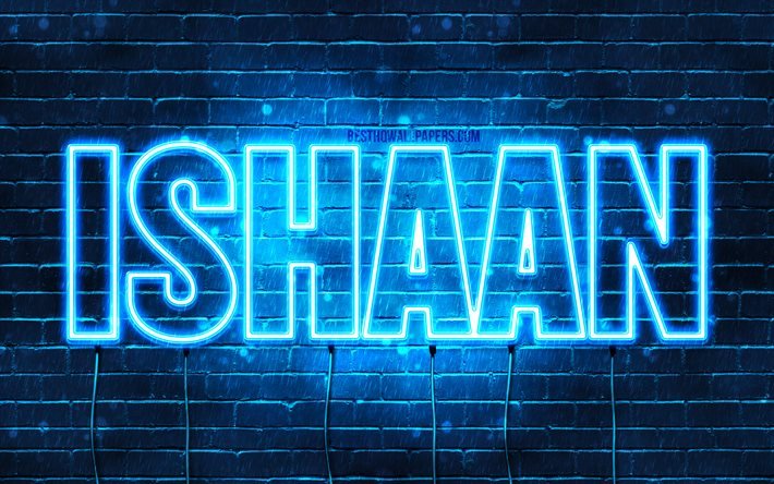 Ishaan, 4k, wallpapers with names, horizontal text, Ishaan name, Happy Birthday Ishaan, blue neon lights, picture with Ishaan name