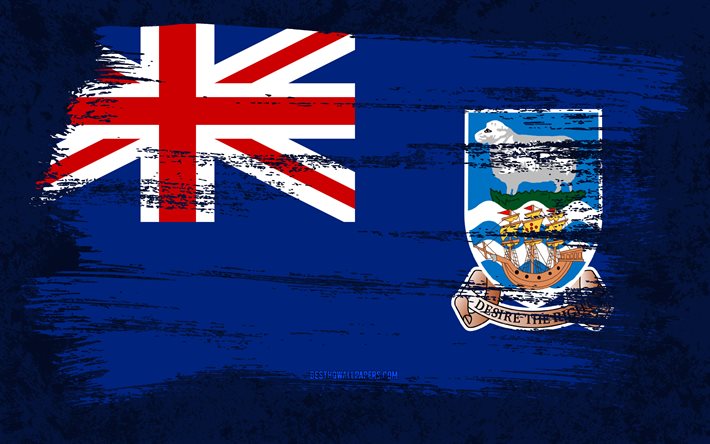 4k, フォークランド諸島の旗, グランジフラグ, 南アメリカ諸国, 国のシンボル, ブラシストローク, Falkland Islands, グランジアート, 南アメリカ