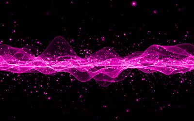 vague abstraite violette, fond noir, fond de vagues, vague violette, fond de vague violette cr&#233;ative, vagues abstraites