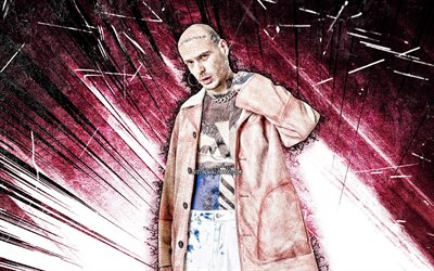 4k, Gemitaiz, arte grunge, rapper italiano, estrelas da m&#250;sica, Davide De Luca, raios abstratos roxos, celebridade italiana, Gemitaiz 4K