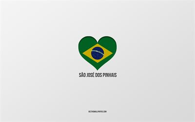 أنا أحب ساو خوسيه دوس بينهايس, المدن البرازيلية, خلفية رمادية, ساو خوسيه دوس بينهايس, البرازيل, قلب العلم البرازيلي, المدن المفضلة, الحب ساو خوسيه دوس بينهايس