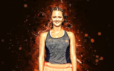 Viktoria Kuzmova, 4k, tennista slovacca, WTA, luci al neon arancioni, tennis, fan art, Viktoria Kuzmova 4K