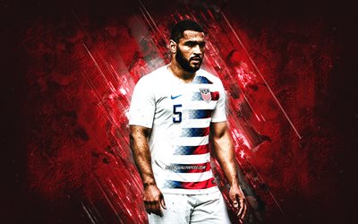 Cameron Carter-Vickers, United States national soccer team, american football player, red stone background, USA, football