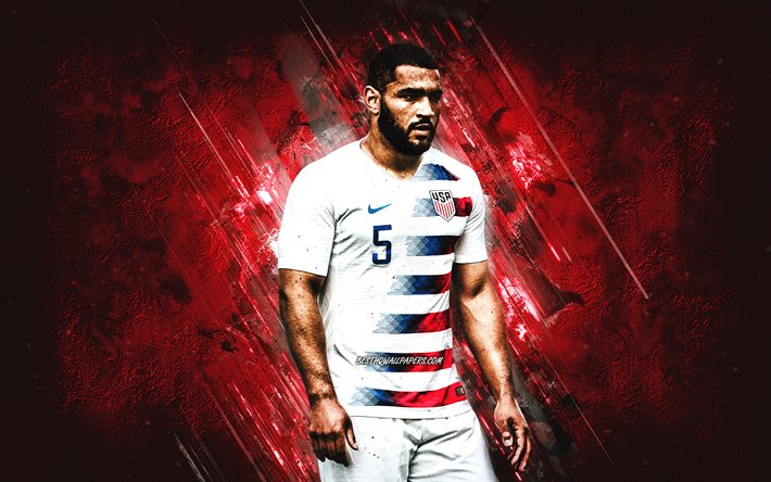 Cameron Carter-Vickers, United States national soccer team, american football player, red stone background, USA, football