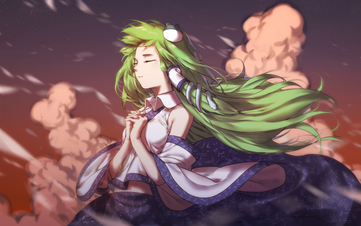 &quot;Kochiya Sanae&#39;yi, sanat, yeşil sa&#231;, Sanae&#39;yi Kochiya, Touhou