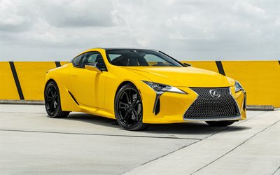 Lexus LC 500, 4k, 2018 cars, supercars, yellow Lexus LC, japanese cars, Lexus
