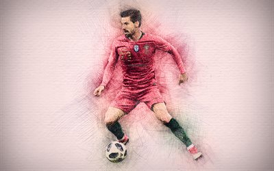 Adrien Silva, 4k, Portugisisk fotboll, konstverk, fotboll, fotbollsspelare, ritning Adrien Silva, Portugals Landslag