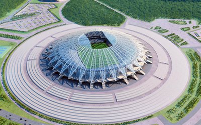 Cosmos Arena, 4k, Ryska Football Stadium, Samara Arena, FOTBOLLS-Vm 2018, Ryssland 2018, sport arena, Samara Ryssland