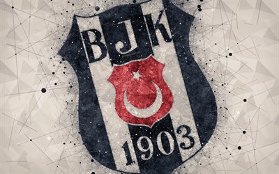 Besiktas JK, 4k, logo, creative art, Turkish football club, geometric art, grunge style, gray abstract background, Istanbul, Turkey, S&#252;per Lig, football, Besiktas FC