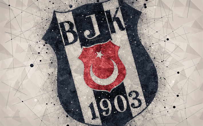 O Besiktas JK, 4k, logo, arte criativa, Turco futebol clube, arte geom&#233;trica, o estilo grunge, cinza resumo de plano de fundo, Istambul, A turquia, Super Liga, futebol, Besiktas FC