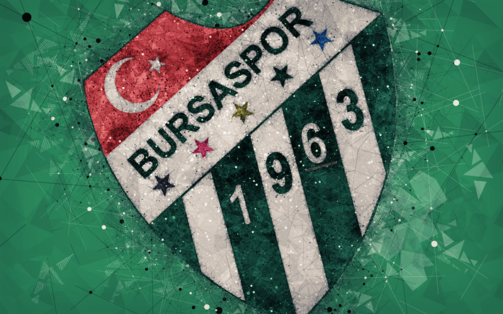 Bursaspor, 4k, logo, creativo, arte, squadra di calcio turco, arte geometrica, grunge, stile, verde, astratto sfondo, Bursa, in Turchia, in S&#252;per Lig, calcio