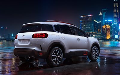 Citroen C5 Aircross, 2019, 4k, exterior, rear view, crossover, new white C5 Aircross, French cars, Citroen