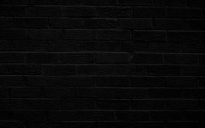 黒色のレンガ, 4k, 黒壁, レンガ, 壁, レンガの質感