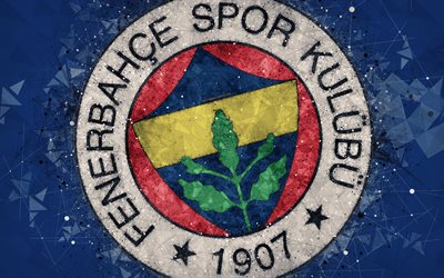 Fenerbahce SK, 4k, logo, creative art, Turkish football club, geometric art, grunge style, blue abstract background, Istanbul, Turkey, Super Lig, football, Fenerbahce FC