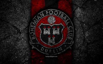 4k, Bohemios FC, logotipo, Irlanda Premier Division, piedra negra, f&#250;tbol, Irlanda, club de f&#250;tbol, el Irland&#233;s de la Premier League, Bohemios, IPD, asfalto, la textura, el FC Bohemios