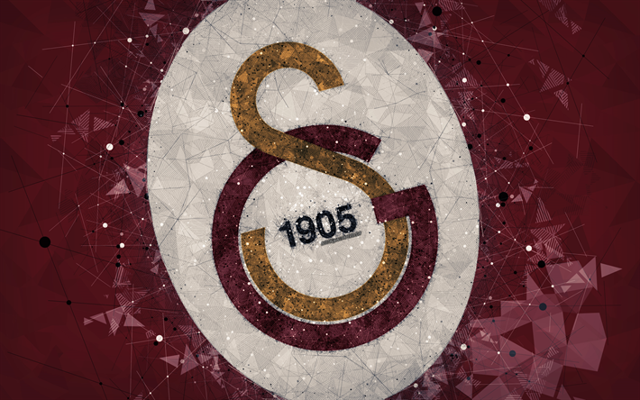 FC Galatasaray, 4k, logo, art cr&#233;atif, turc, club de football, geometric art, style grunge, bourgogne fond abstrait, Istanbul, en Turquie Super Lig, football
