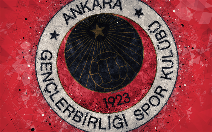 Genclerbirligi SK, 4k, logo, creative art, Turkish football club, geometric art, grunge style, gray abstract background, Ankara, Turkey, Super Lig, football