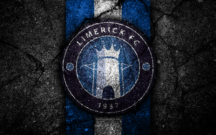 4k, Limerick FC, logo, Ireland Premier Division, black stone, soccer, Ireland, football club, Irish Premier League, Limerick, IPD, asphalt texture, FC Limerick