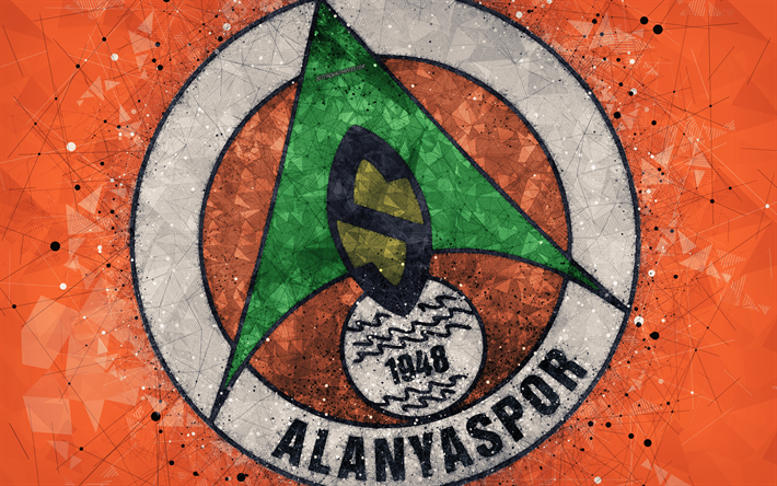 Alanyaspor, 4k, logo, creative art, Turkish football club, geometric art, grunge style, orange abstract background, Alanya, Turkey, Super Lig, football