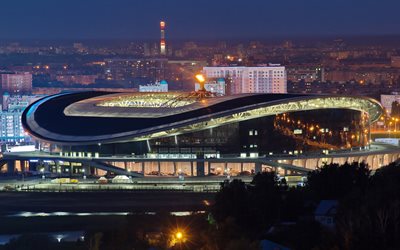 Kazan Arena, 4k, Russian Football Stadium, 2018 FIFA World Cup, Russia 2018, sports arena, evening, night, Kazan, Tatarstan, Russia