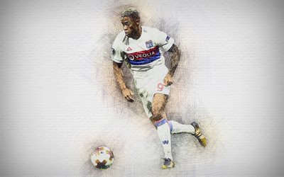 Mariano Diaz, 4k, artwork, Olympique Lyon, soccer, Ligue 1, Diaz, footballers, drawing Mariano Diaz, Lyon FC