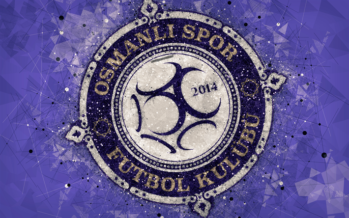 Osmanlispor FC, 4k, logo, creative art, Turkish football club, geometric art, grunge style, purple abstract background, Ankara, Turkey, Super Lig, football