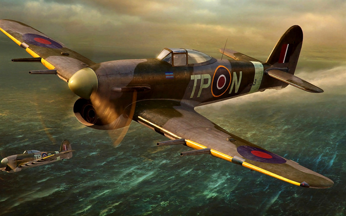 Descargar fondos de pantalla Hawker Typhoon, de la Royal Air Force, de  combate Británicos, el arte, el Mundo de Aviones de guerra, de  caza-bombardero de la segunda guerra mundial libre. Imágenes fondos