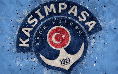 Kasimpasa FC, 4k, logo, creative art, Turkish football club, geometric art, grunge style, blue abstract background, Istanbul, Turkey, Super Lig, football